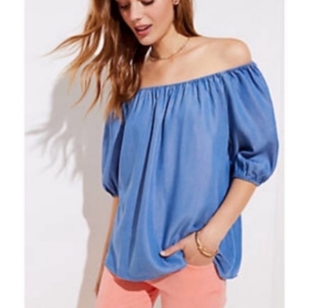 LOFT Chambray Off-Shoulder Top, Size Small